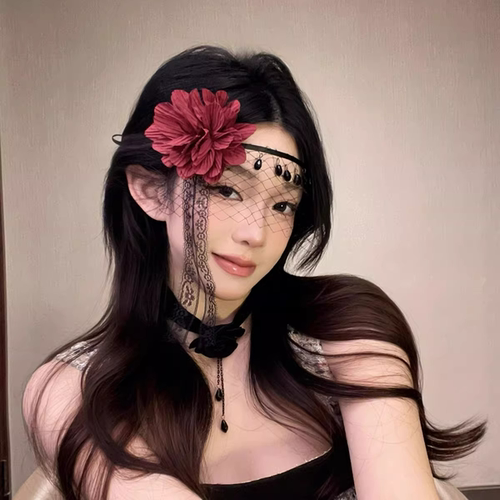 暗黑红玫瑰半脸蕾丝面具万圣节