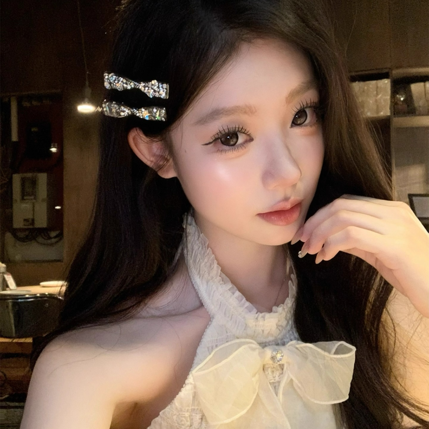 水钻锆石蝴蝶结发夹女精致侧边夹