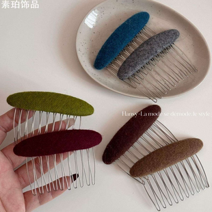 韩国复古毛呢倒插梳发夹女2026新款高端气质公主头发梳碎发刘海夹