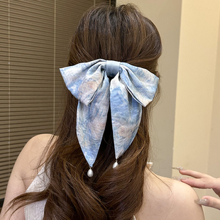名狐莫奈星空油画风蝴蝶结抓夹发圈高级感复古气质优雅扎发发饰