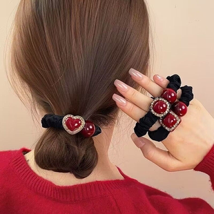 红色爱心小肠发圈高级感发饰本命年新年头绳发绳扎头发头饰头花女
