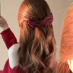 绯红佳人 新年红色格纹波点蝴蝶结香蕉夹发箍鲨鱼夹抓夹饰品系列