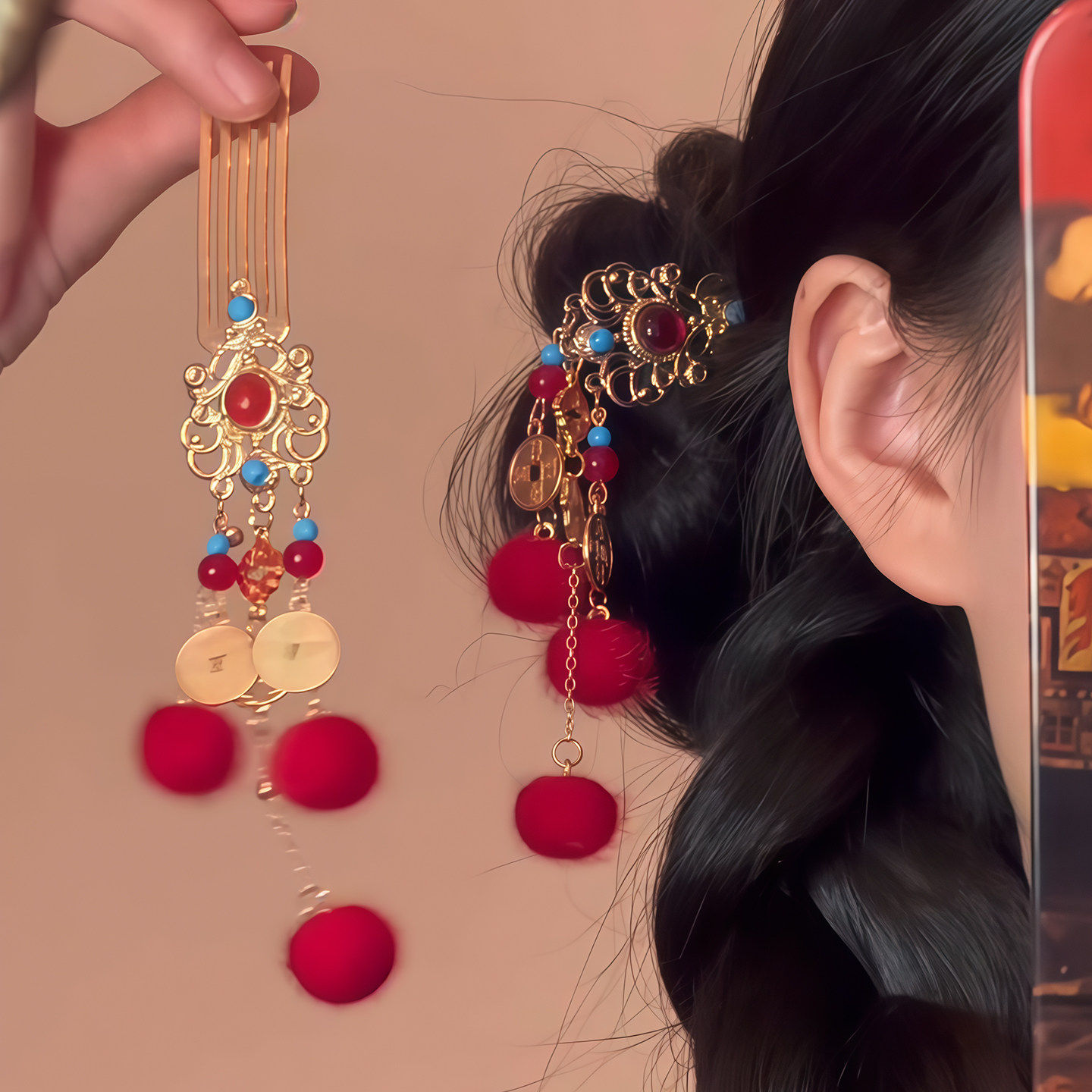 「邵锦年华」红色毛球国风流苏发簪新中式盘发步摇新年发钗发饰,饰品/流行首饰/时尚饰品新,发饰,淘宝优惠券,粉丝福利购,淘宝优惠卷