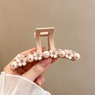 韩系甜美风樱花粉色抓夹可爱百搭半扎发发饰后脑勺盘发鲨鱼夹发夹