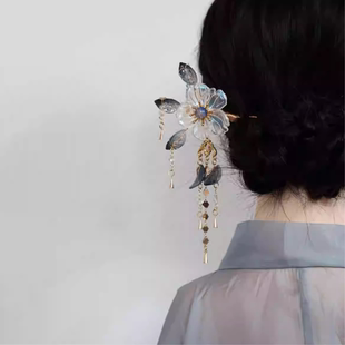 冰花寻芳国风新中式花朵流苏发簪发饰女高级感古风旗袍头饰发钗