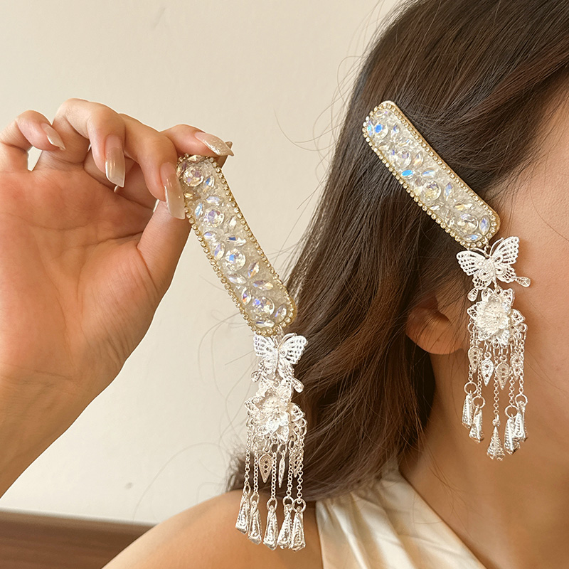 名狐新中式银色流苏发夹