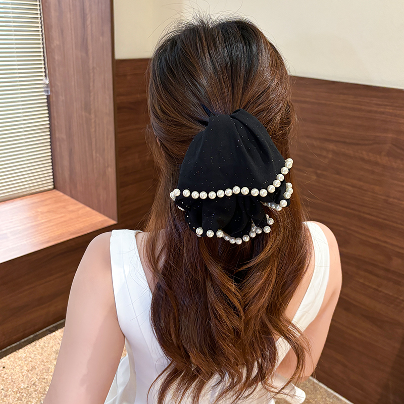 名狐法式裙边珍珠抓夹发饰