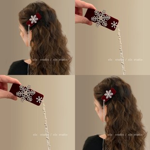 「雪国少女」新中式雪花红色流苏发夹女国风后脑勺半扎发古风发饰
