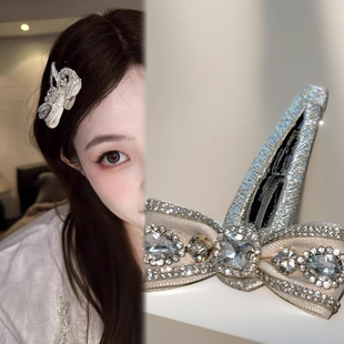 高定轻奢仙气白色蝴蝶结水钻2025新款气质BB夹法式发饰轻婚纱头饰