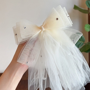 法系儿童多层蝴蝶结头纱发夹女童六一演出舞蹈钢琴宝宝生日头饰