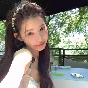 巴厘岛的夏天 多巴胺彩色水晶石波浪发箍高颅顶头箍外戴发卡头饰