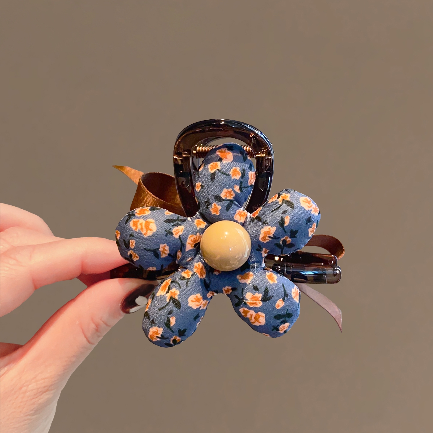 复古高级感碎花花朵蝴蝶结发夹