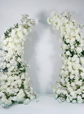 成品白色仿真牛角花艺拱门彩虹门求婚婚庆装饰布置羊角花艺套装