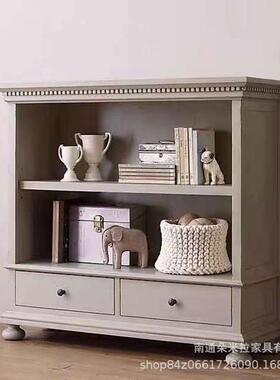 美式乡村复古白色儿童小书柜书房实木橡木书橱展示柜装饰柜