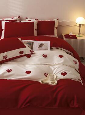 中式婚庆大红色结婚四件套婚床新婚床单被套婚房喜被床上用品