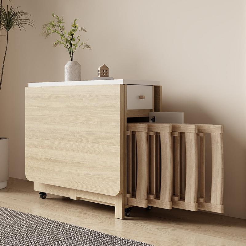 奶油风小户型家用餐桌可折叠移动简易多功能桌子饭桌椅组合