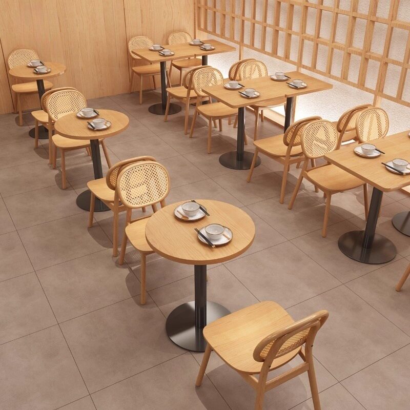 日式简餐店实木桌椅组合主题餐厅茶餐厅椅子料理店靠墙卡座沙发
