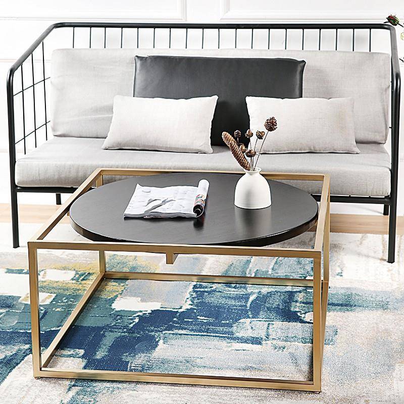 美式乡村客厅时尚铁艺实木圆形吧台茶几家用小户型个性茶桌