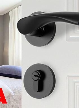 现代简约72磁吸锁体室内房门锁黑色太空铝门锁欧式分体锁执手锁具