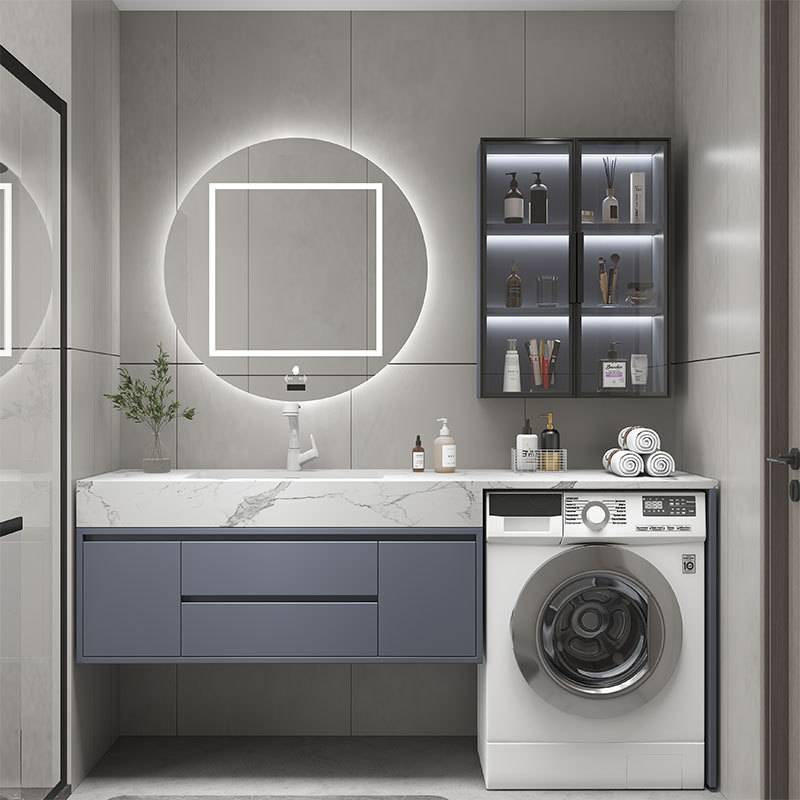 轻奢阳台一体洗衣机组合柜岩板实木浴室柜卫生间洗漱台洗手池脸盆