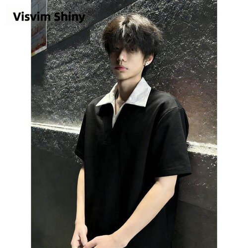 VisvimShiny假两件v领男翻领t恤