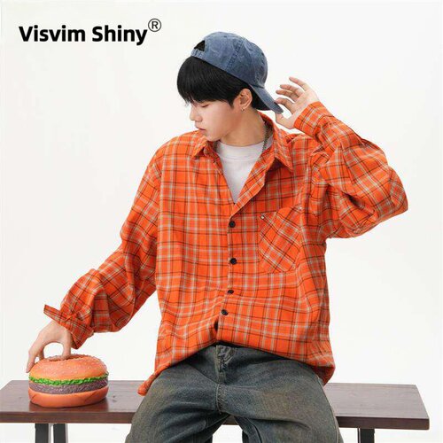 VisvimShiny美式橙色格纹长衬衣