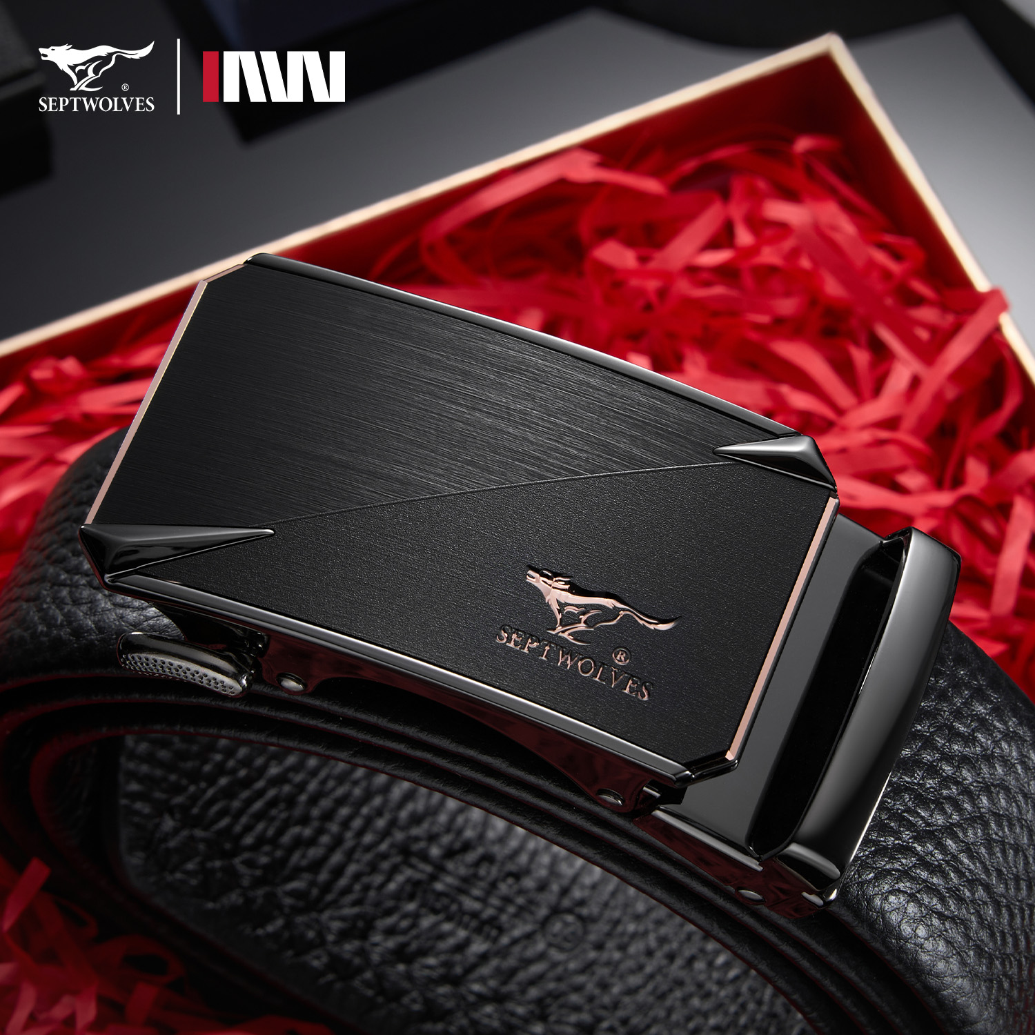 七匹狼头层牛皮男士皮带送爸爸