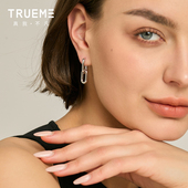 真我不凡几何s925银耳圈女小方环双层U形耳环女一款 两带圈圈耳扣