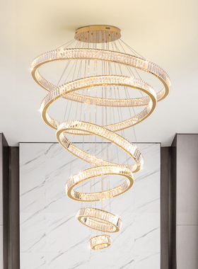 别墅挑空客厅吊灯轻奢大气楼中楼跃层挑高水晶灯复式楼中空大吊灯