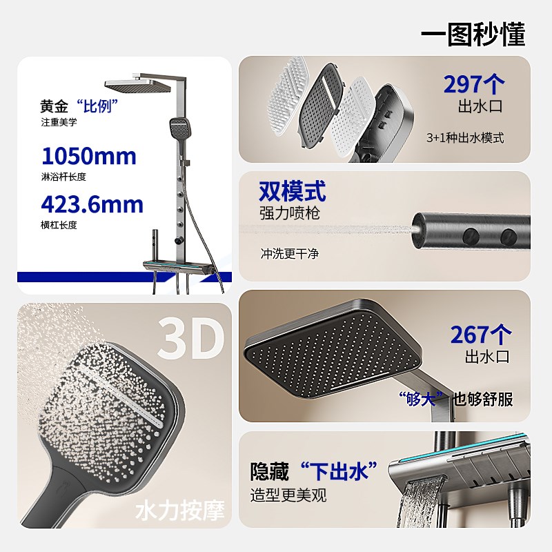 德国淋浴花洒套装恒温全铜家用浴室洗澡沐浴器Q卫生间淋雨花洒喷