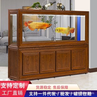 鱼缸客厅家用v底滤大型屏风鱼缸落地免换水族箱可定 工厂直销中式