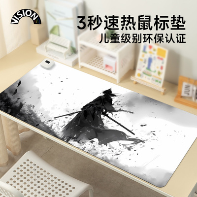 水墨风加热鼠标垫超大发p热暖桌垫办公室垫子桌面电脑键盘电热板
