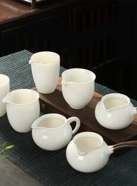 白瓷分茶器侧把木柄公道杯 金边无把手茶海均杯单个功夫茶具茶道