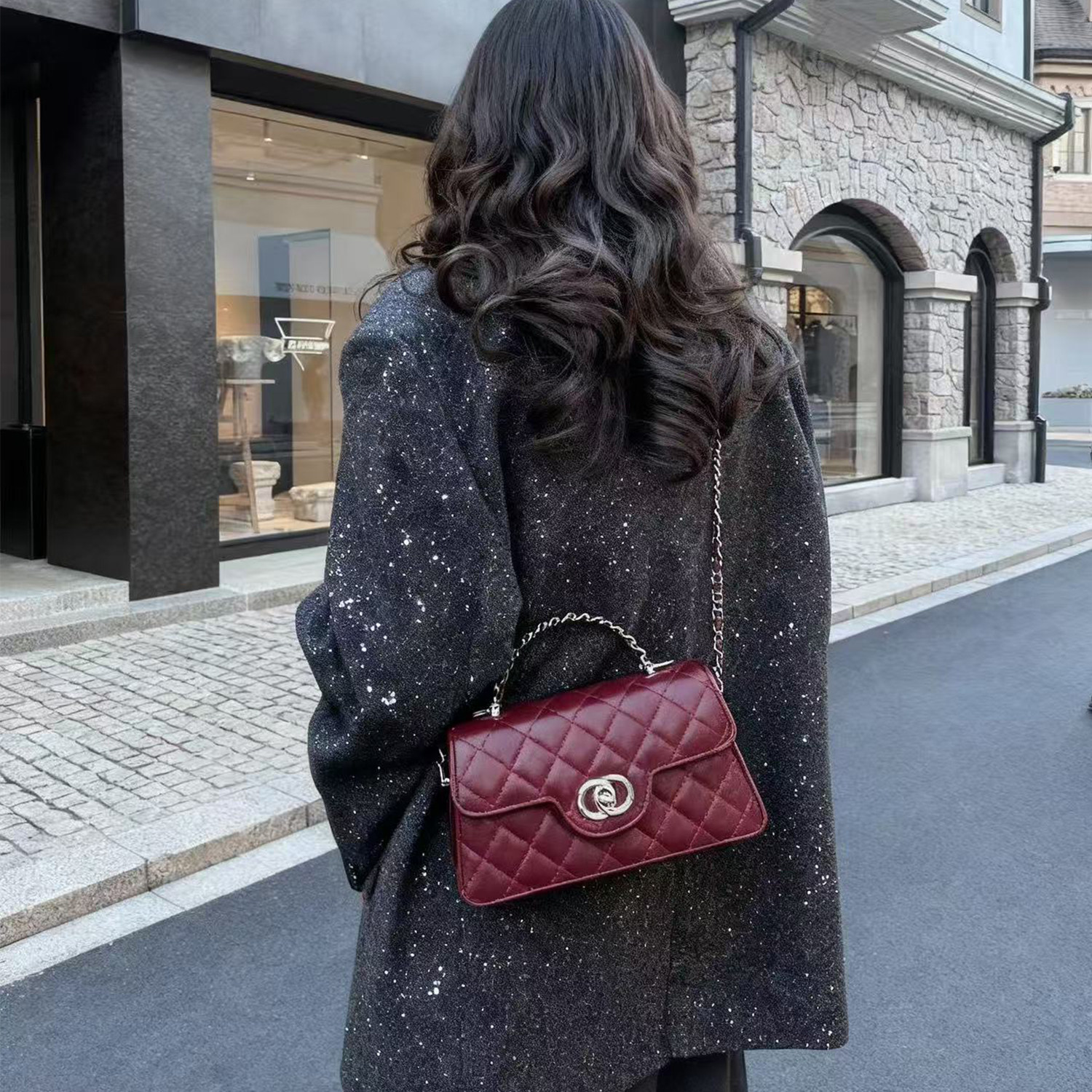 DUZI小香风菱格纹小方包