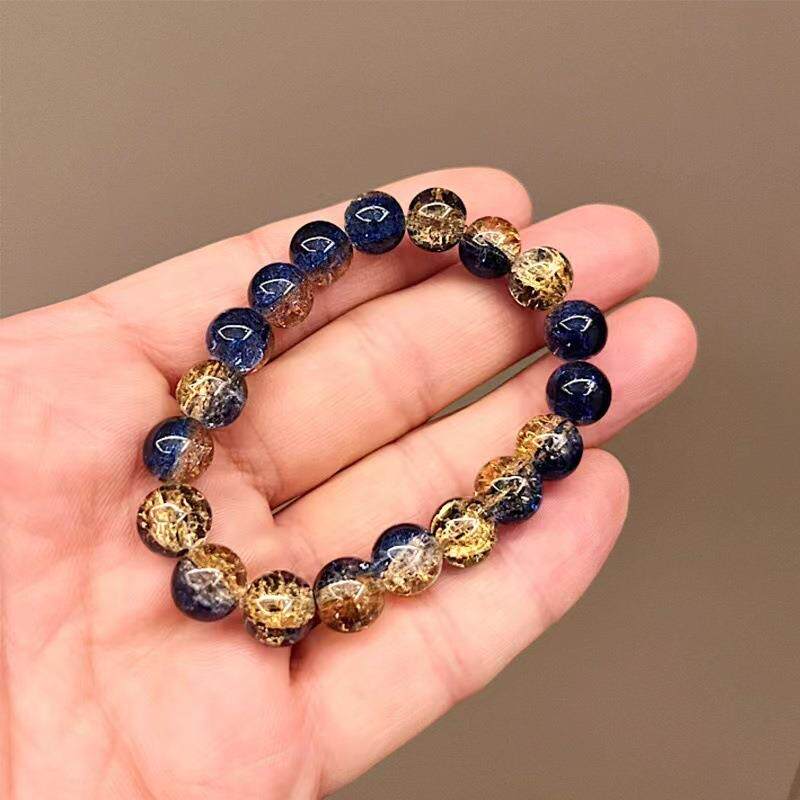 新款玉碎爆花水晶手链女绕指柔双色渐变玻璃珠手串学生小红书同款