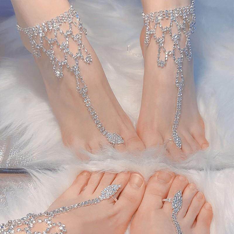 纯欲风闪钻锆石多层脚链女新款女式小众设计高级足链性感玉足脚饰