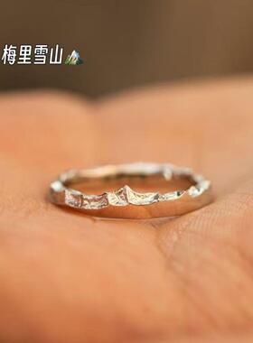 褶皱锡箔纸纹理戒指女个性时尚小众简约冷淡风银色开口食指环潮环