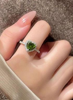 复古气质轻奢彩色爱心锆石戒指小众设计高级感开口可调节食指指环