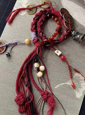 李火旺印象藏式手绳双圈朱砂玛瑙山鬼花钱铜钱情侣闺蜜DIY礼物