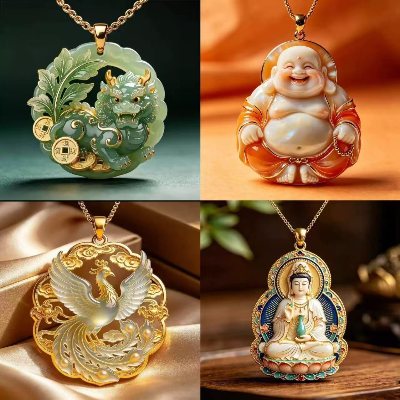 珐琅彩吊坠国风观音麒麟项链女轻奢锁骨链小众设计感饰品