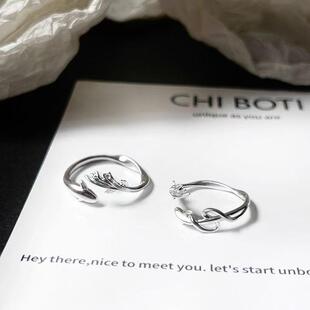 双鱼逐浪情侣戒指银色原创小众简约对戒情人节七夕送礼小红书