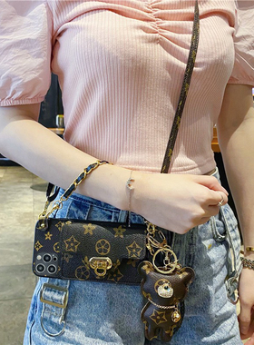 情侣兔适用于iphone17ProMax手机壳mate70斜跨绳mate60RS手提7Ppro插卡套30lite小熊p20复古15零钱包保护套