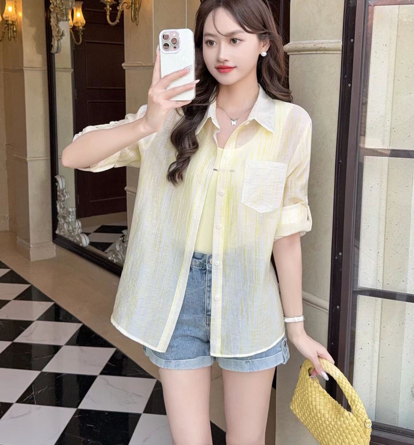天丝防晒衬衫上衣女设计感2026春夏新品薄款长袖衬衣+背心两件套
