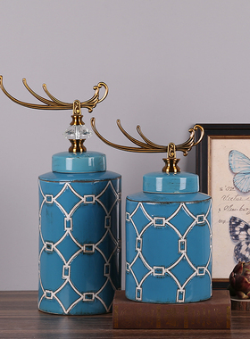 欧式陶瓷储物罐客厅玄关柜电视摆设美式家居装饰品样板房间摆件