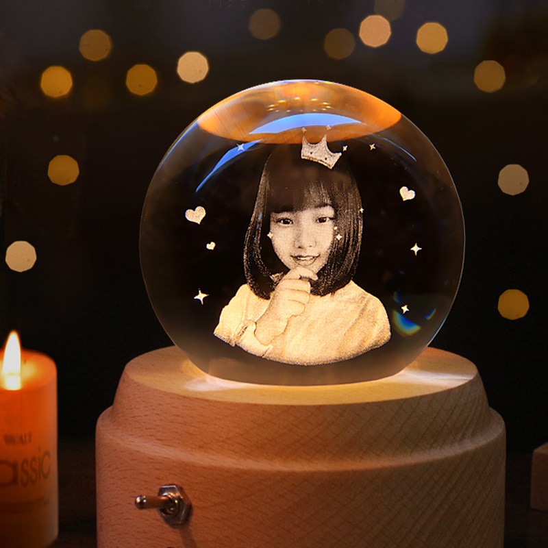 照片定制音乐盒水晶球八音盒10十岁生日礼物送女孩子12儿童11女生