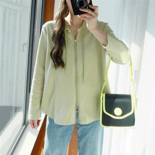 2024新款 大码 T恤春装 卫衣女胖mm长袖 宽松双拉链连帽外套上衣 薄款