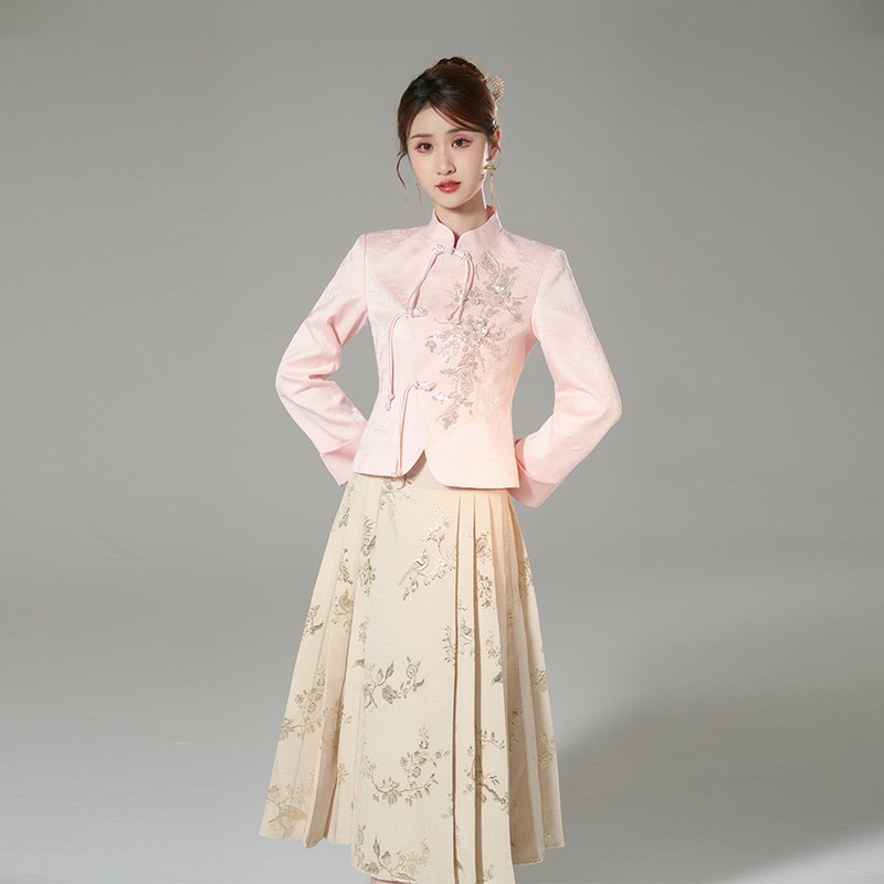 韩语琳新中式长袖衬衫女2025年新款洋气时尚上衣设计感粉色夏季款