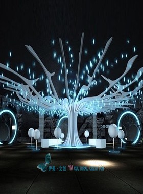 创意白色几何型树木花草植物美陈装置艺术空间美化装饰厂家定制做