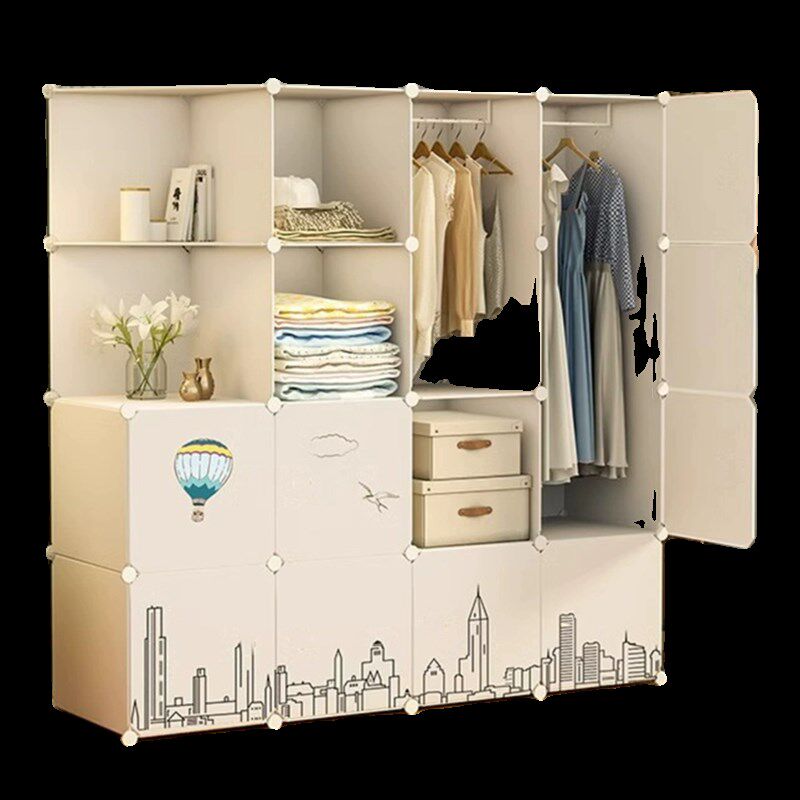 衣柜简易组装家用卧室家具布环保钢管加粗加固小挂推拉门收纳柜子