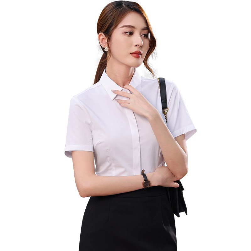 夏季新款短袖白色衬衫女职业正装气质工作服工装暗门襟防走光衬衣